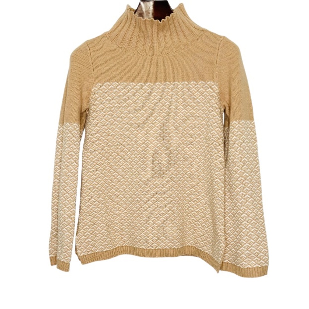 ANN TAYLOR Tan Wool Blend Geometric Mock Neck Sweater women’s size small